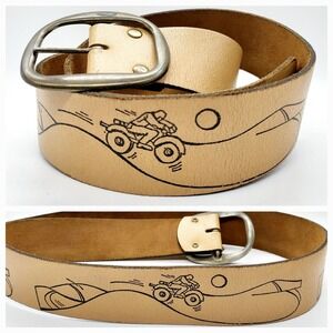 Tan Imported Deep Buff Split Cowhide Large Buckle Belt Size SM 30-32 Unbranded